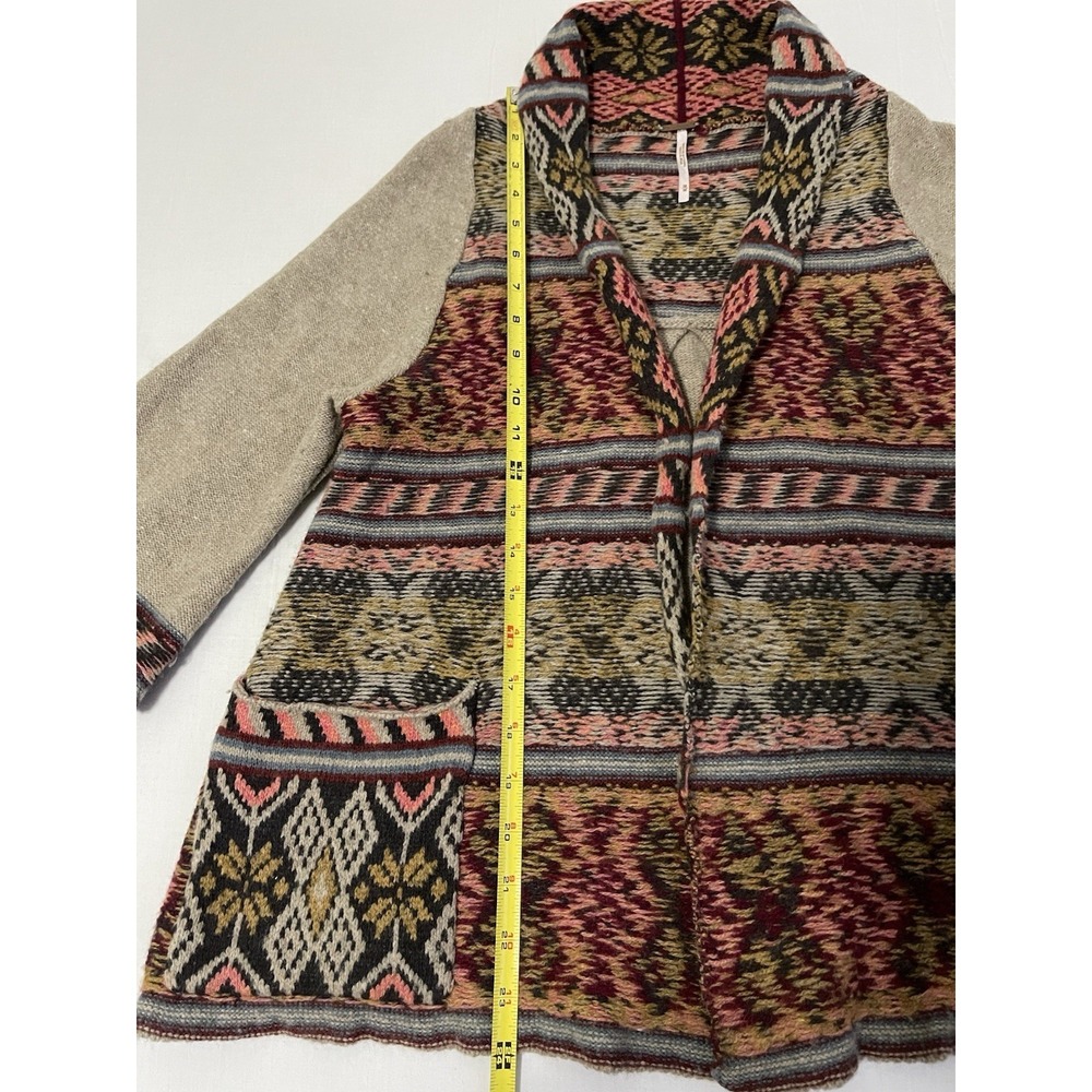 Free People Fair Isle Cardigan Sweater Medium Wool Boho Southwestern Aztec Artsy - Picture 5 of 9